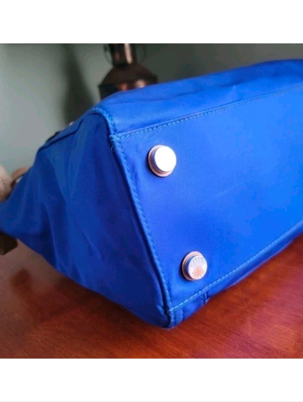 Michael Kors Kelsey Medium Tote Blue Tan Nylon Leather Bag - Picture 8 of 16